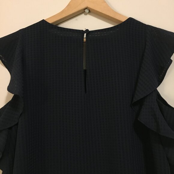 Ann Taylor Navy Blue Ruffled Flutter Sleeveless Blouse - Picture 6 of 14